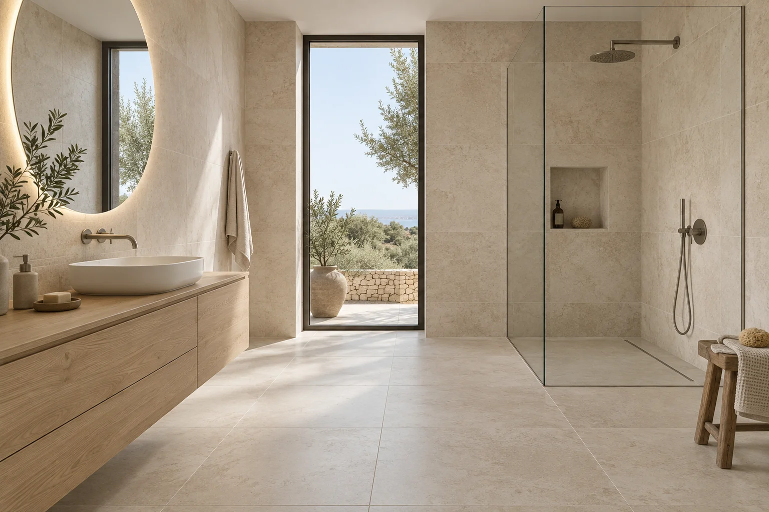 Inspiración de baño en tonos naturales, imagen generada con IA